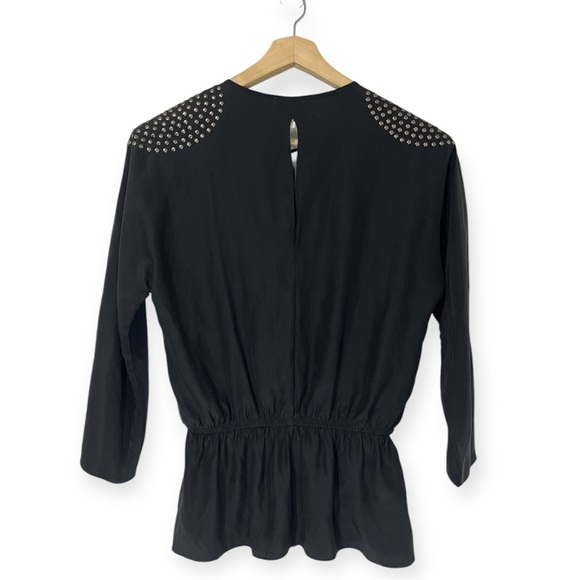 Parker Black Gunmetal Gray Silver Studded Blouse Silk Size Small - Picture 2 of 7